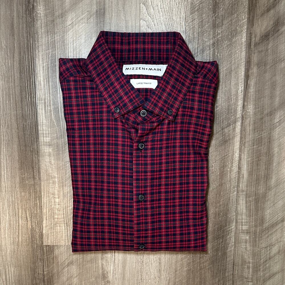 Mizzen+Main Trim Micro Performance Flannel Plaid Long Sleeve Button Down - Large